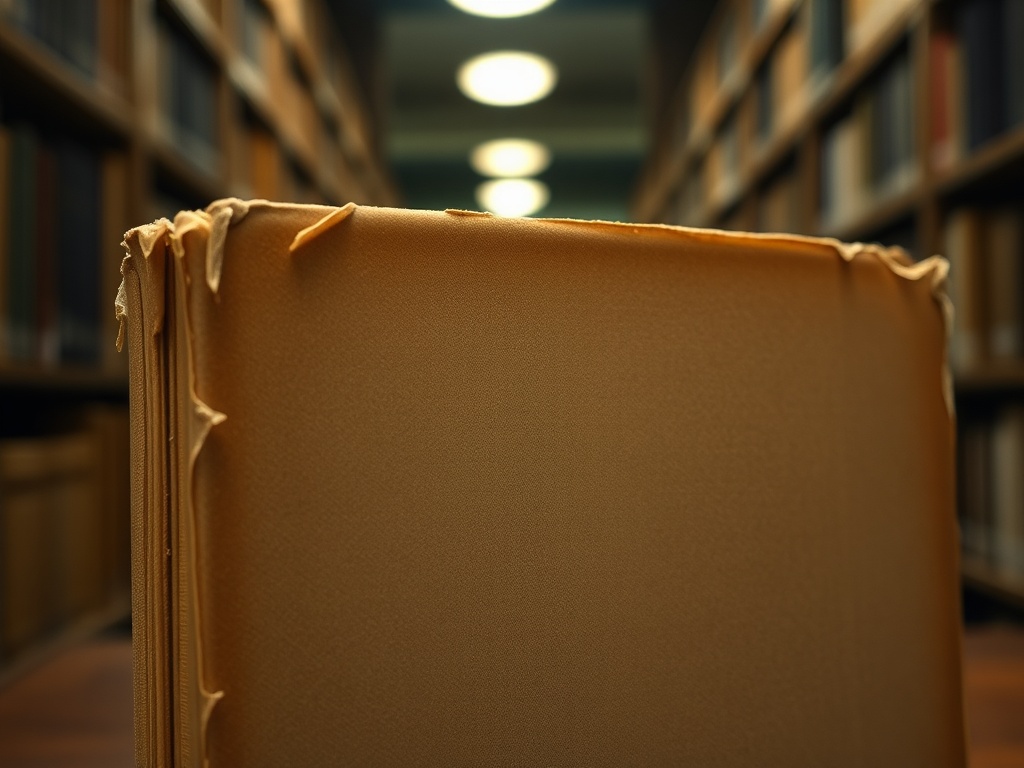 worn vintage book dust jacket with price clipped corner and subtle creases under moody library lighting