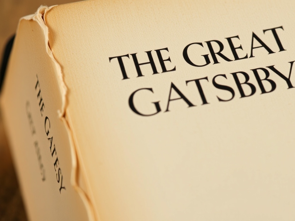 Close-up of The Great Gatsby first edition dust jacket showing foxing and spine details