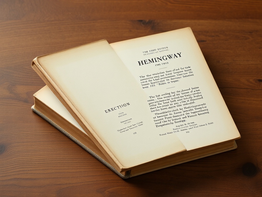 Hemingway first edition book with worn dust jacket on wooden table