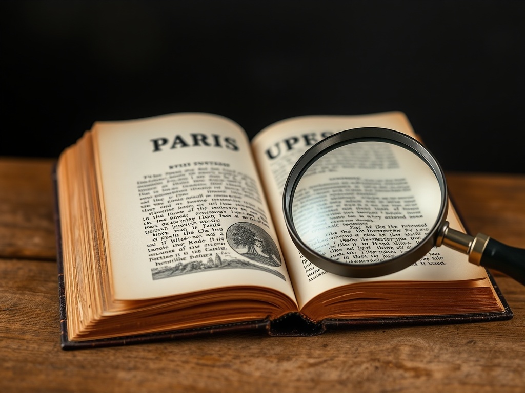 Paris edition Ulysses with opened pages and magnifying loupe