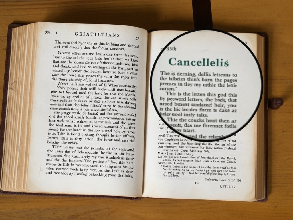 Annotated pages of a rare book showing blunted letters and canceled pages with magnification