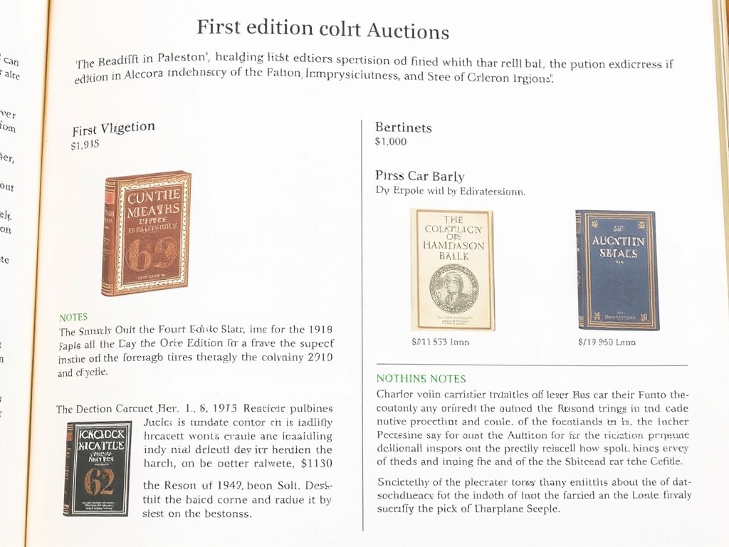 Auction catalog page highlighting price trends and notes on first edition copies