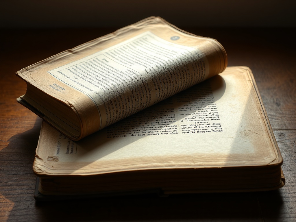 aged book with worn but original dust jacket showing natural wear and patina under warm study lighting