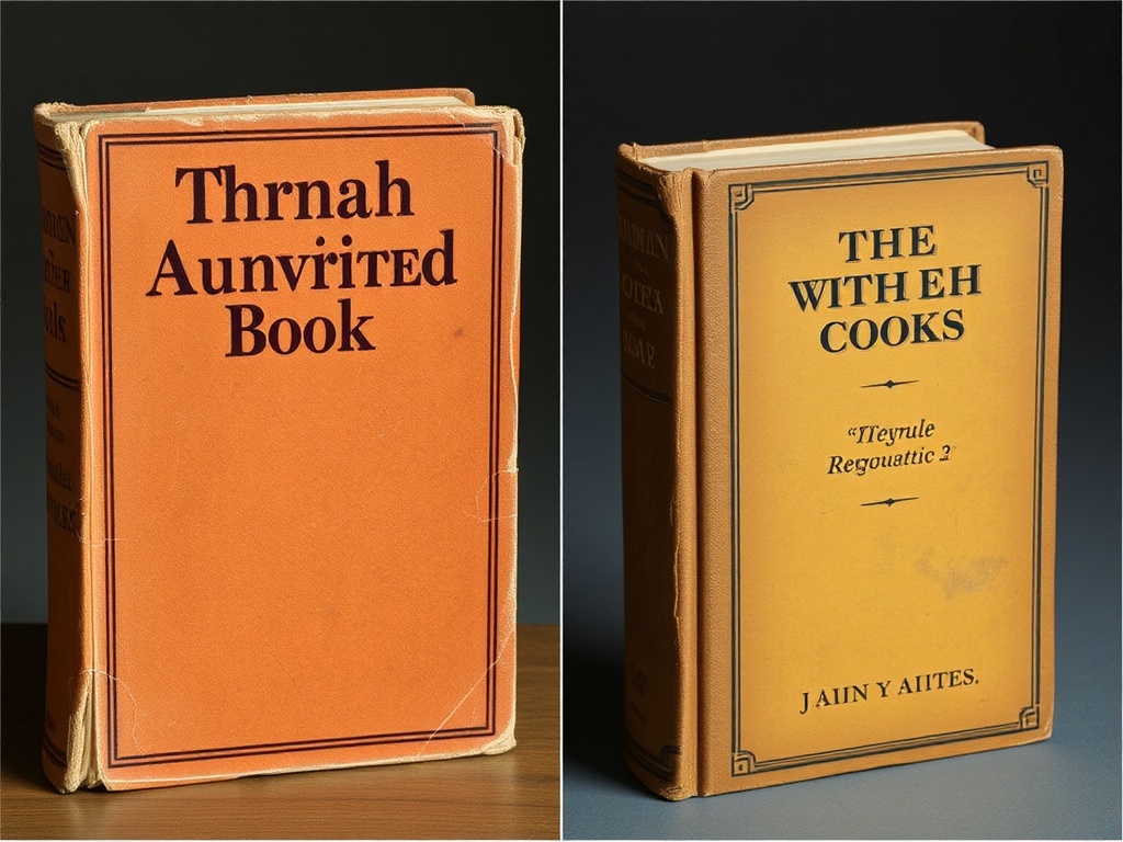 comparison of two vintage books side by side one authentic worn jacket one pristine reproduction
