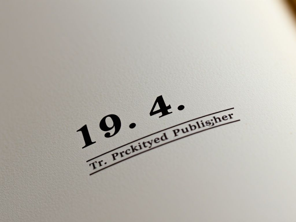 close-up macro of vintage book copyright page showing number line and publisher marks, sharp detail