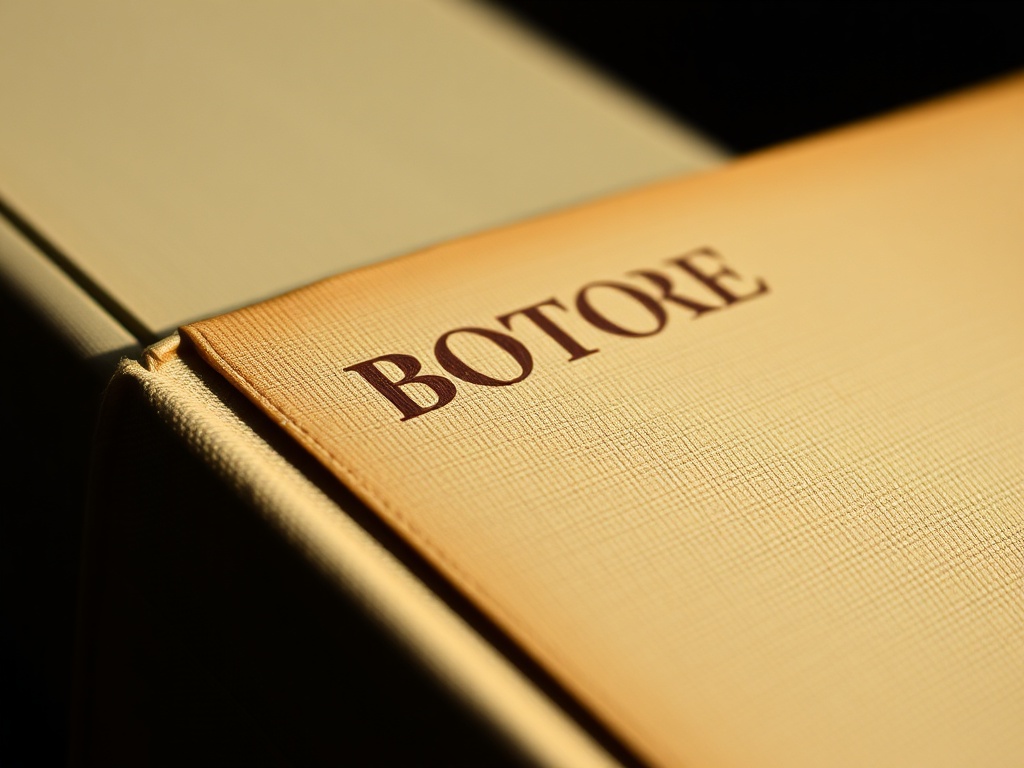 close-up of vintage book spine with embossed lettering and textured cloth binding under soft directional light