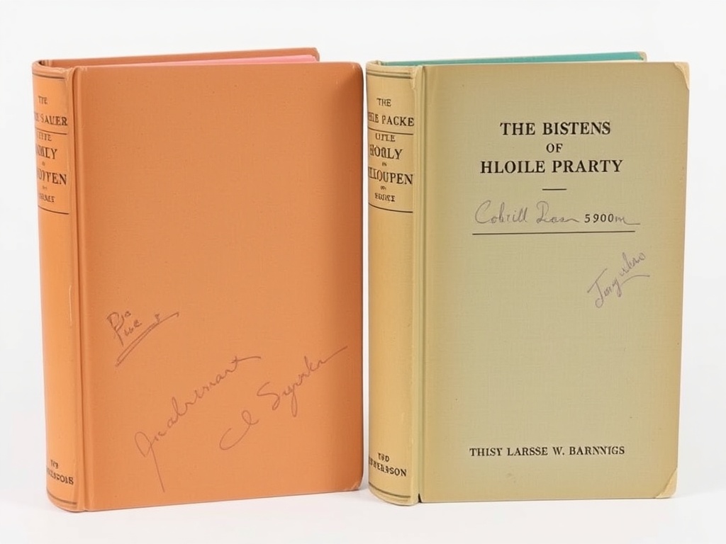 two vintage hardcover books side by side, one pristine and one slightly worn, subtle differences in dust jacket color and price markings, scholarly comparison setting