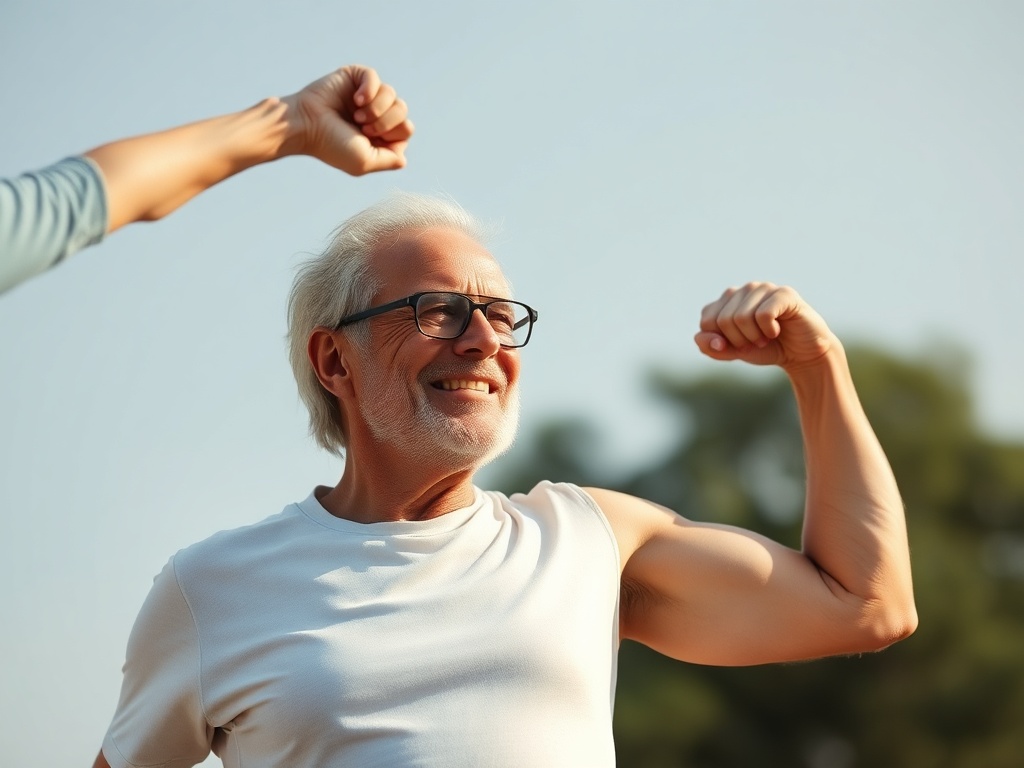 confident middle aged athlete outdoors, standing tall with relaxed strength, symbolizing longevity and resilience