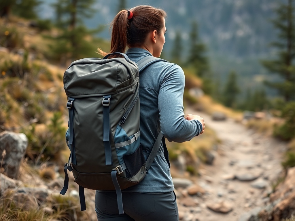 person rucking outdoors with weighted backpack on a trail neutral tones functional movement focus