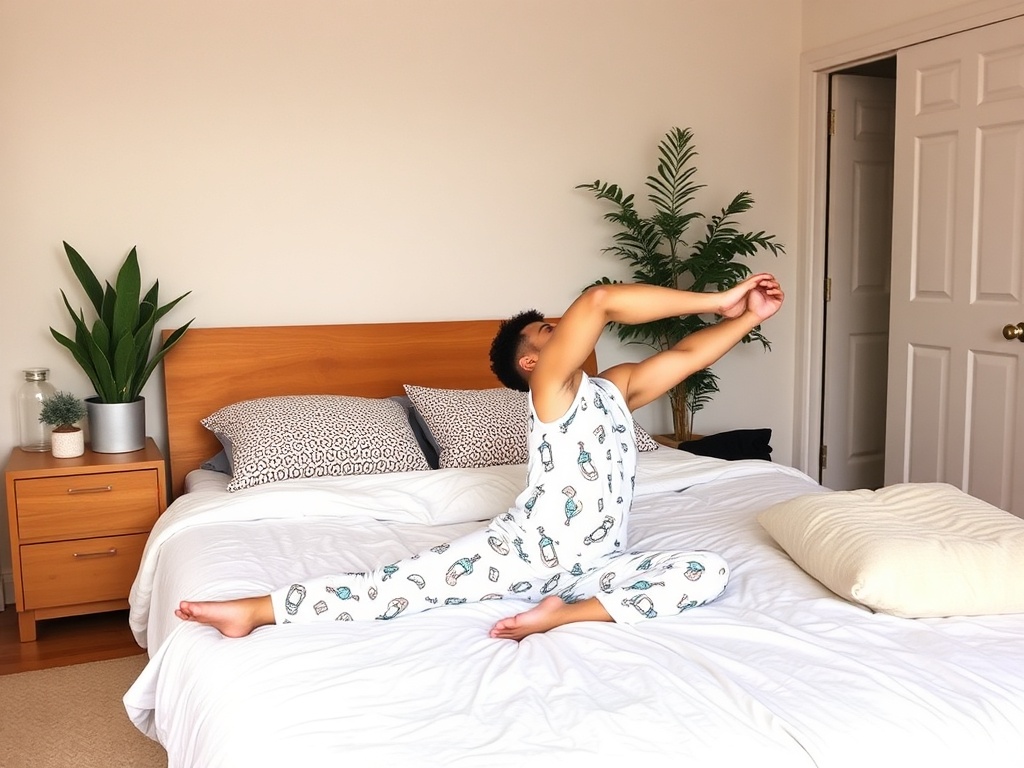 person doing quick home workout in pajamas early morning minimal setup no distractions