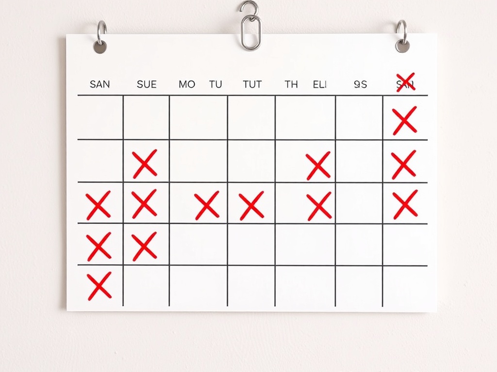 wall calendar with red X marks tracking daily habit streak simple realistic style