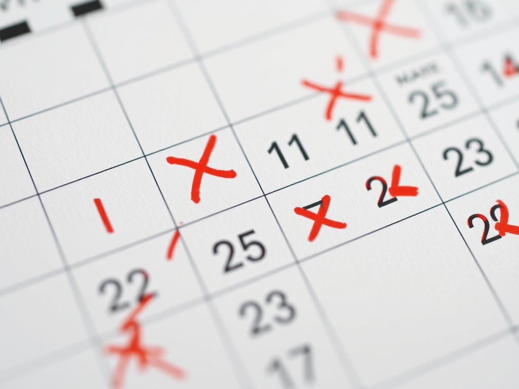 paper calendar with bold red X marks daily streak habit tracking close up realistic