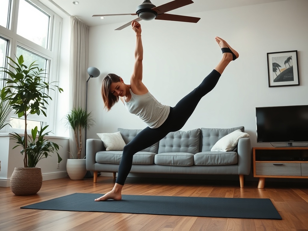 a person doing a quick bodyweight workout in their living room