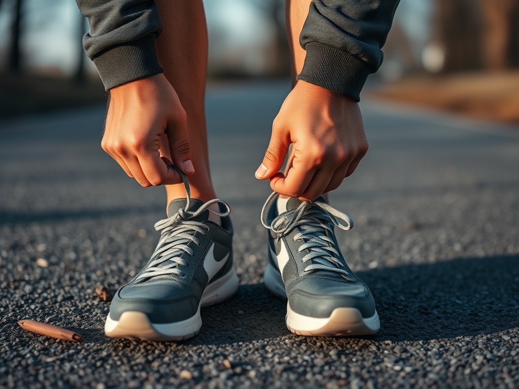 a person tying their shoes before a walk