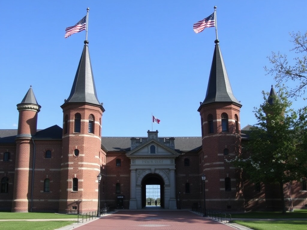 The entrance to the historic Fort Erie National Historic Site with its impressive architecture
