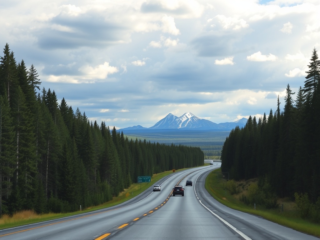 highway leaving Fort McMurray surrounded by forest and open sky