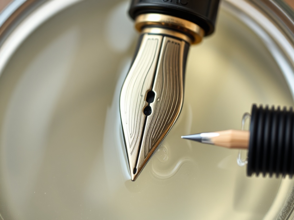 ebonite fountain pen feed submerged in gentle cleaning solution with soft brushes around