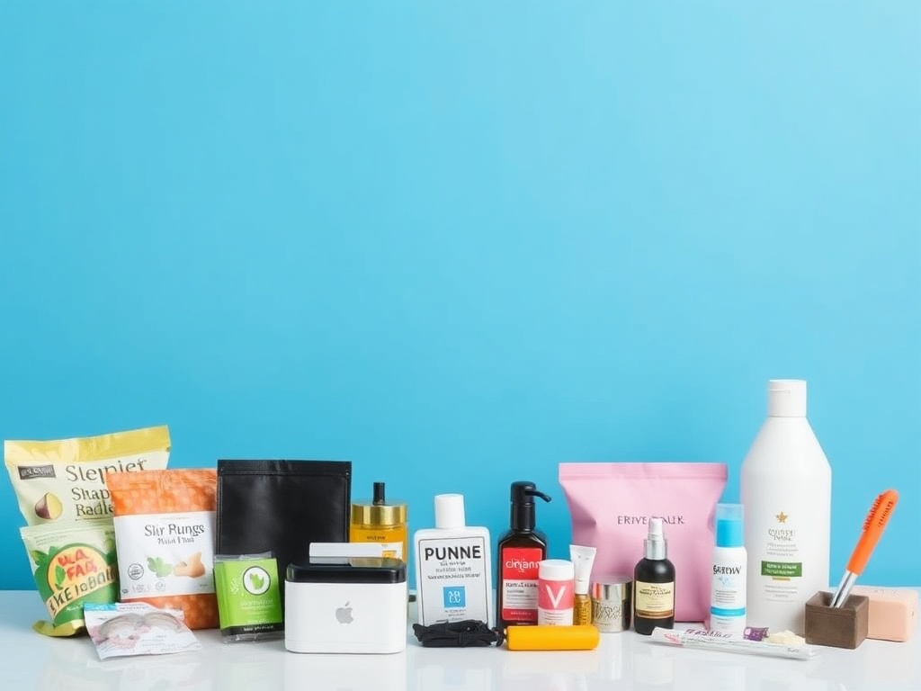 vivid description of various freebies like food samples, tech gadgets, beauty products, etc.