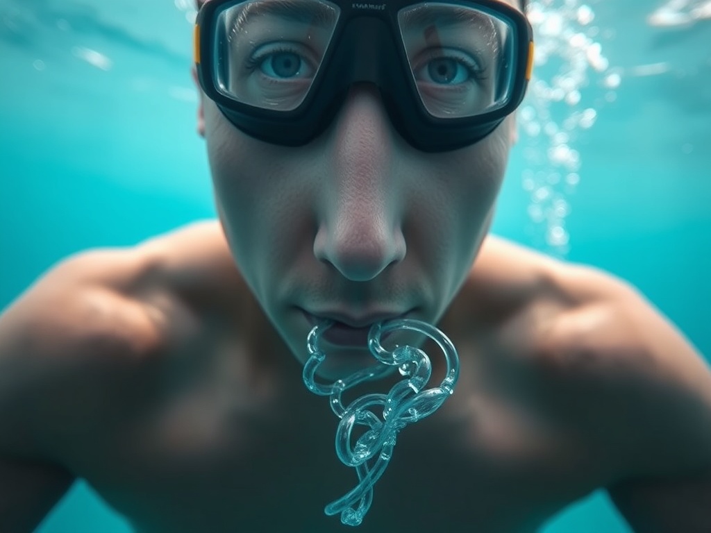 close-up of a freediver's breathing techniques, showing calm and deep inhalations
