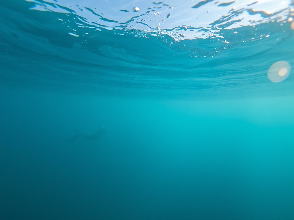 peaceful underwater landscape with a freediver silhouetted in the distance
