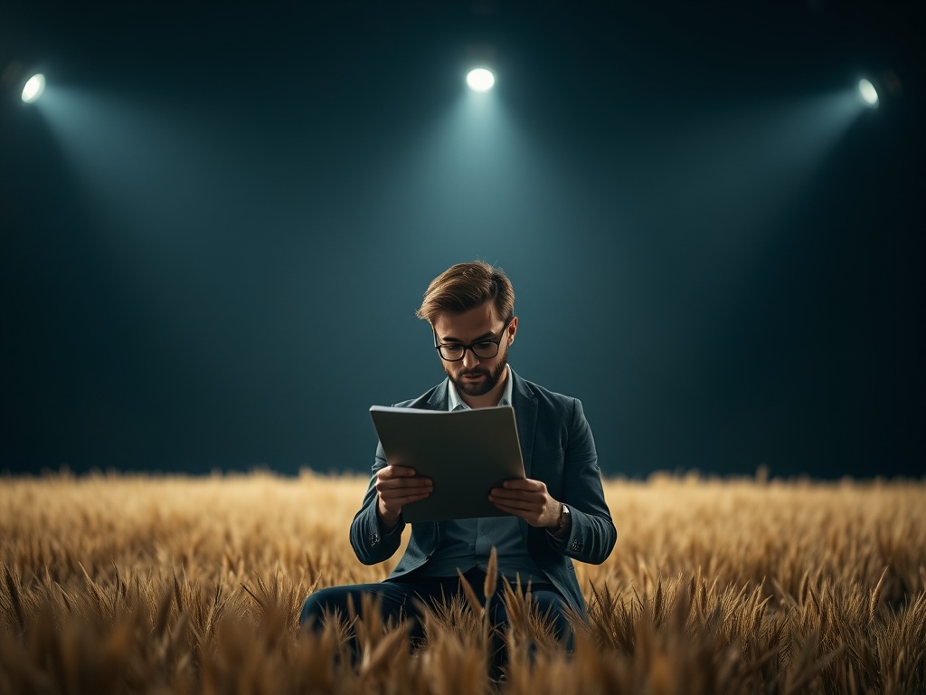 freelancer reviewing proposal with empty budget field, dark office lighting, serious focused mood