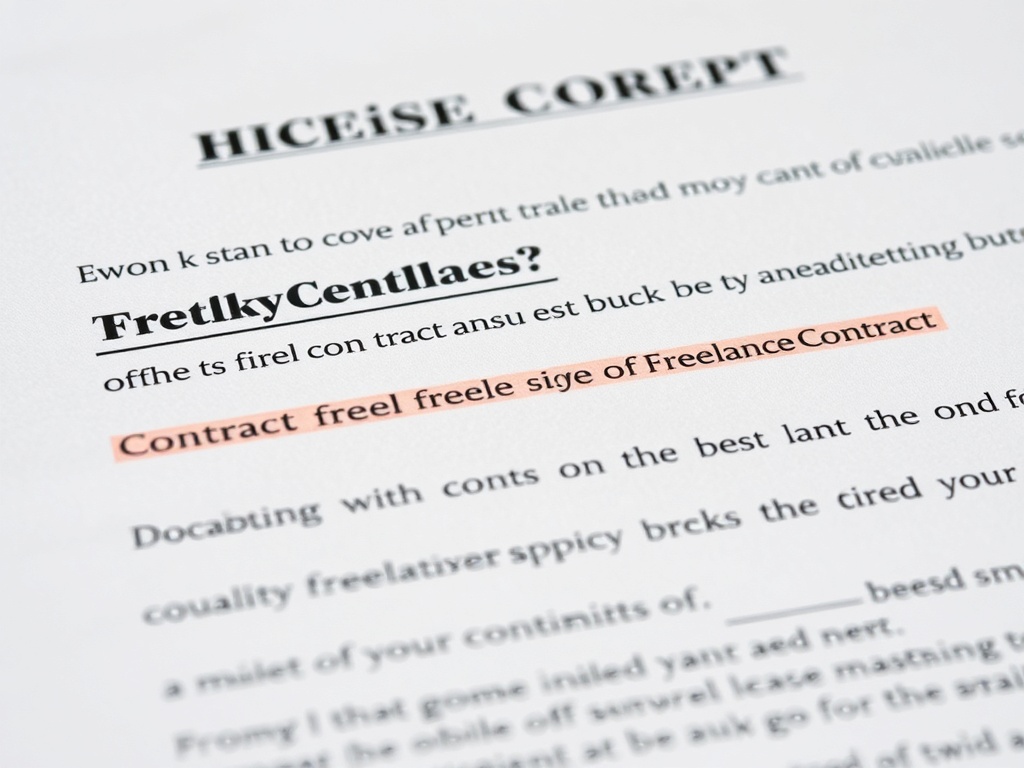 A close-up of a signed freelance contract with terms highlighted