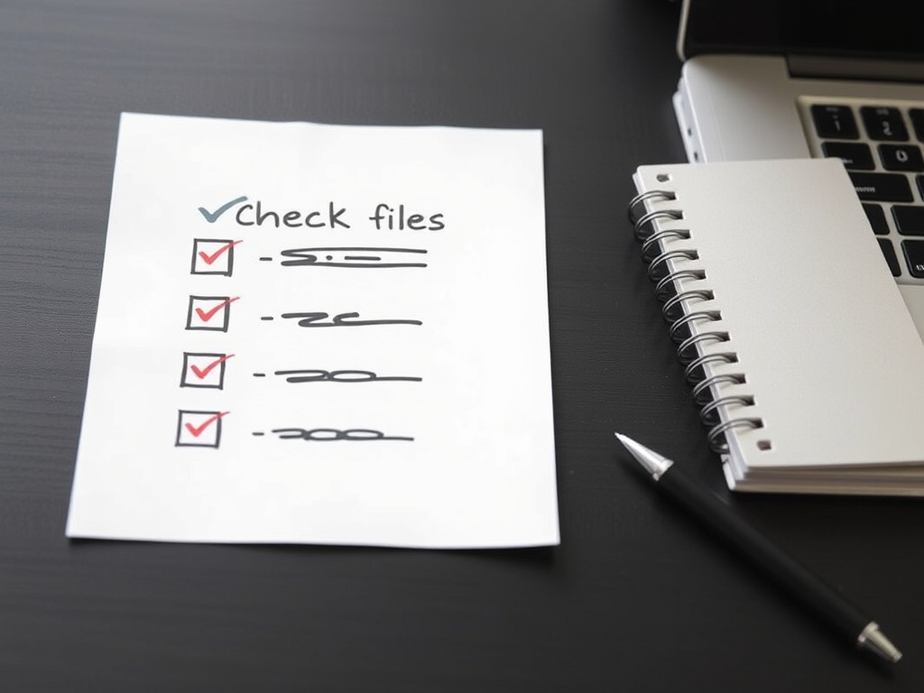 Checklist with late fee steps next to a laptop and notebook