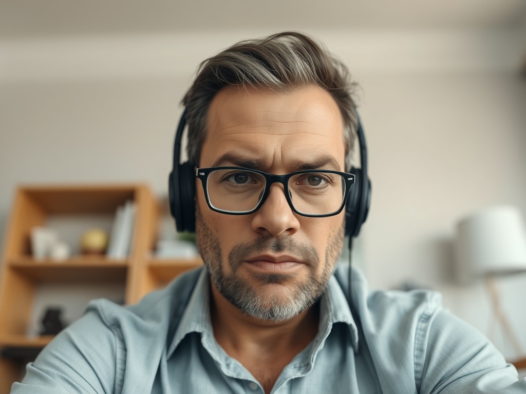Freelancer on a video call negotiating payment with a stern but calm expression