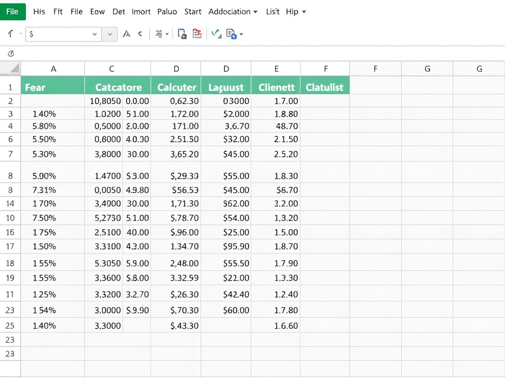 Spreadsheet showing calculations of late fees collected over a year for multiple clients