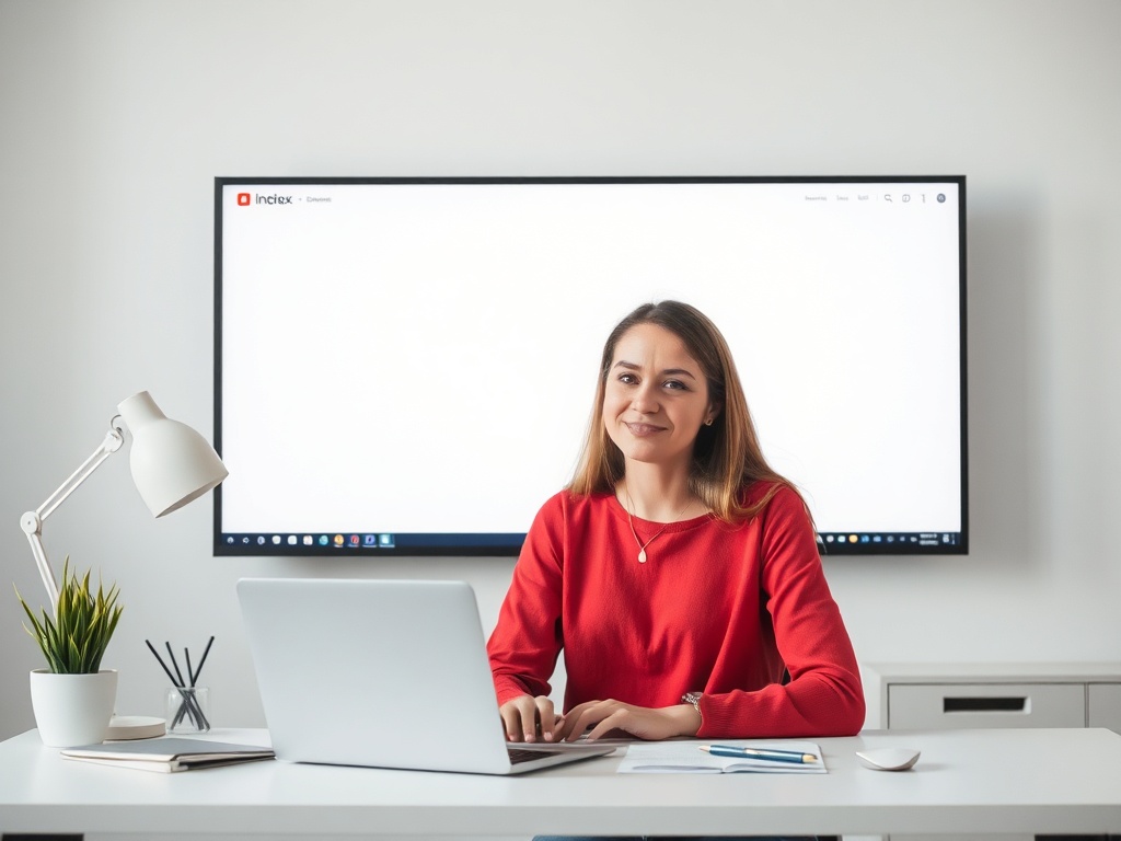 empty inbox screen waiting, freelancer calm and confident, minimal workspace aesthetic