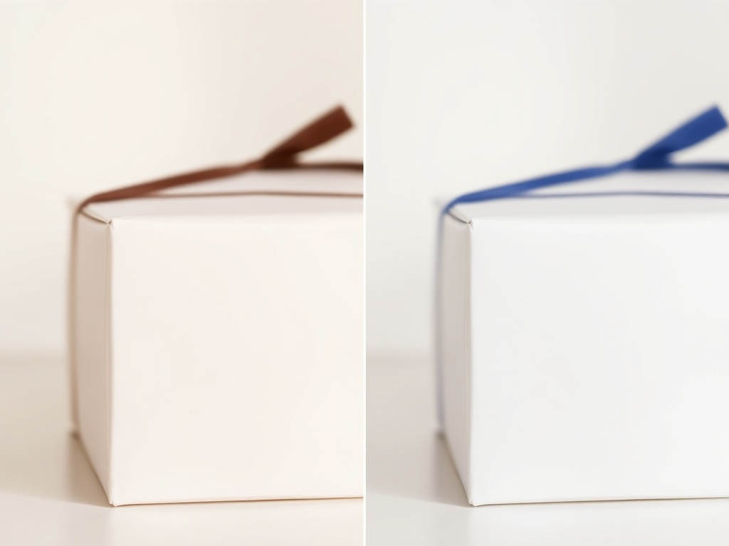 close up of luxury packaging versus plain packaging comparison neutral tones realistic lighting