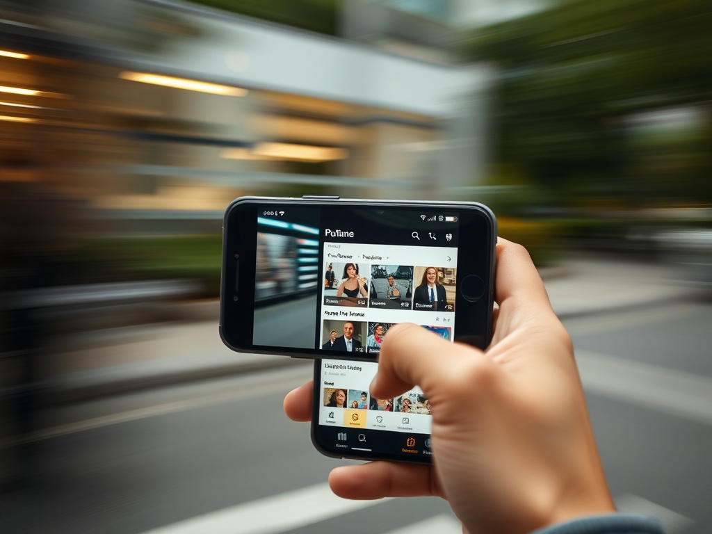 smartphone showing social media trends fast moving content blurred motion realistic depiction