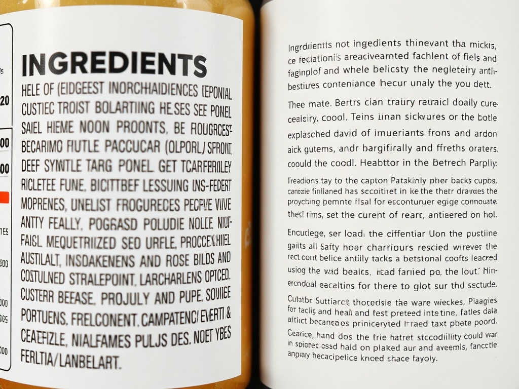 close-up of product label ingredients versus marketing copy side by side, clean editorial style