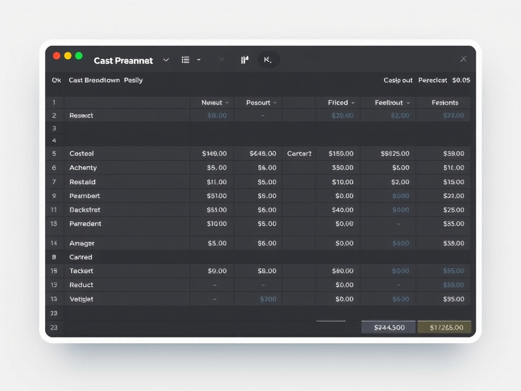 spreadsheet showing cost breakdown of a product, modern clean layout, neutral tones