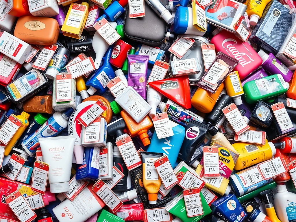a chaotic pile of viral products with price tags, highlighting the most overpriced items