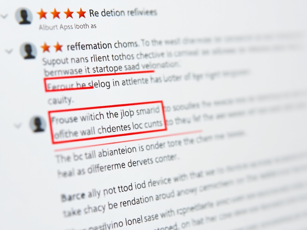 close-up of negative product reviews highlighted with red boxes