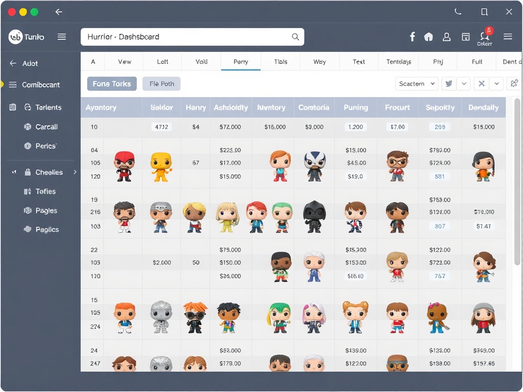 spreadsheet or app dashboard showing Funko Pop collection values and inventory