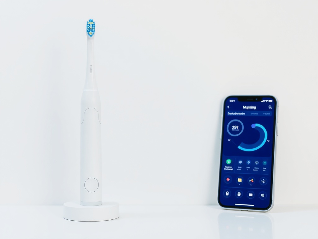 electric toothbrush connected to a smartphone app showing brushing analytics