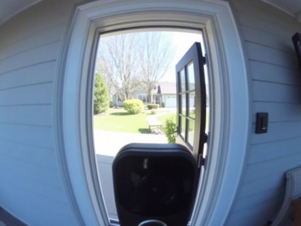smart doorbell camera view showing a visitor at the front door, clear daytime scene