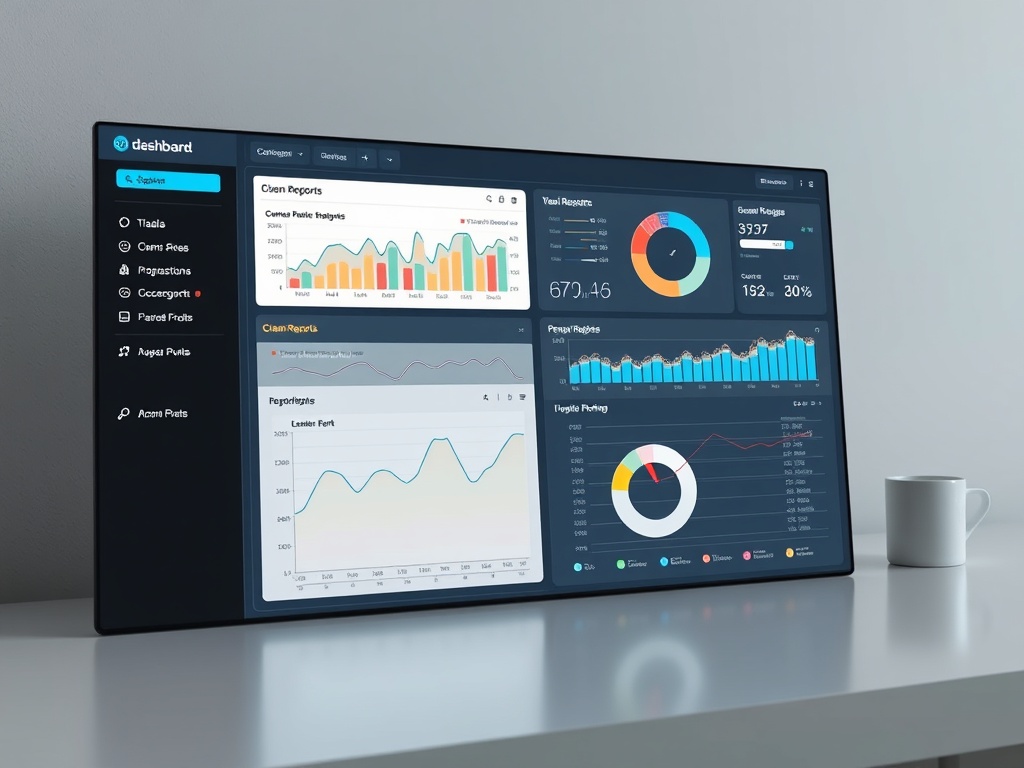 automated reporting dashboard generating clean reports without human input, minimalistic but realistic business interface