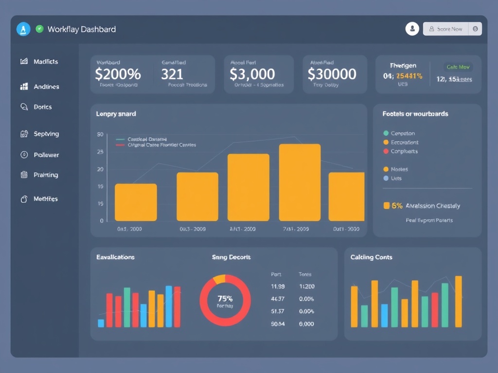 scorecard dashboard evaluating workflow performance metrics accessibility utility longevity, clean design