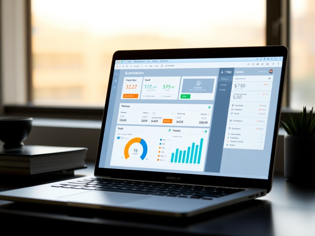 Laptop screen showing automation workflow and software integration dashboard