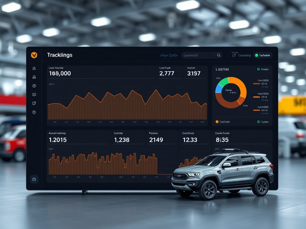 digital dashboard showing live tracking data of inventory and automated vehicles
