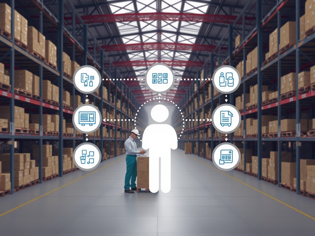 diagram showing AI workflow interacting with human operators in a warehouse
