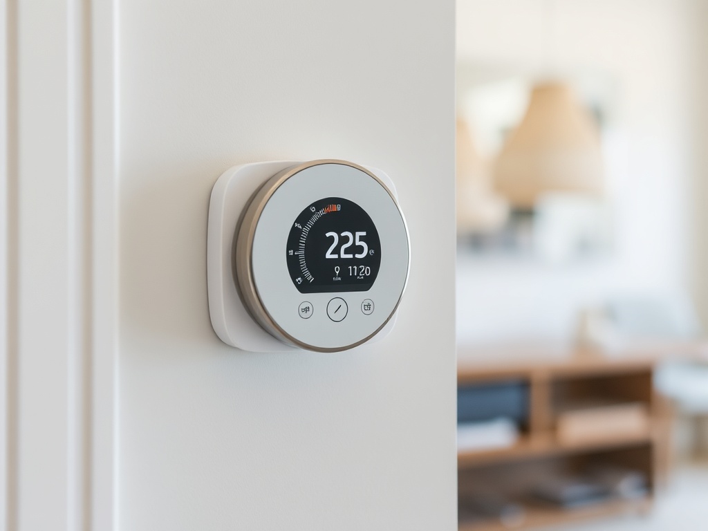 modern thermostat mounted on a wall displaying temperature settings in a clean home