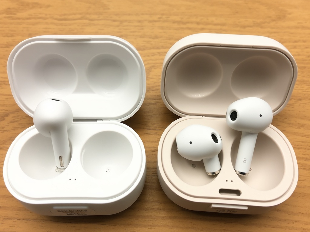 Earbuds and their cases showing build flaws and hinge stress points