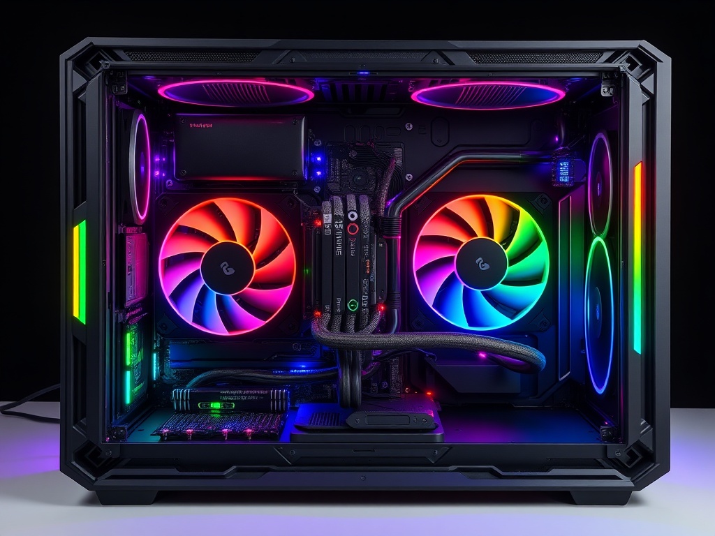 large gaming laptop opened showing dual fans and extensive cooling system with RGB lighting removed