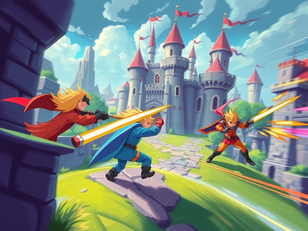 fast side scrolling combat with vibrant colors and fluid motion through a castle environment