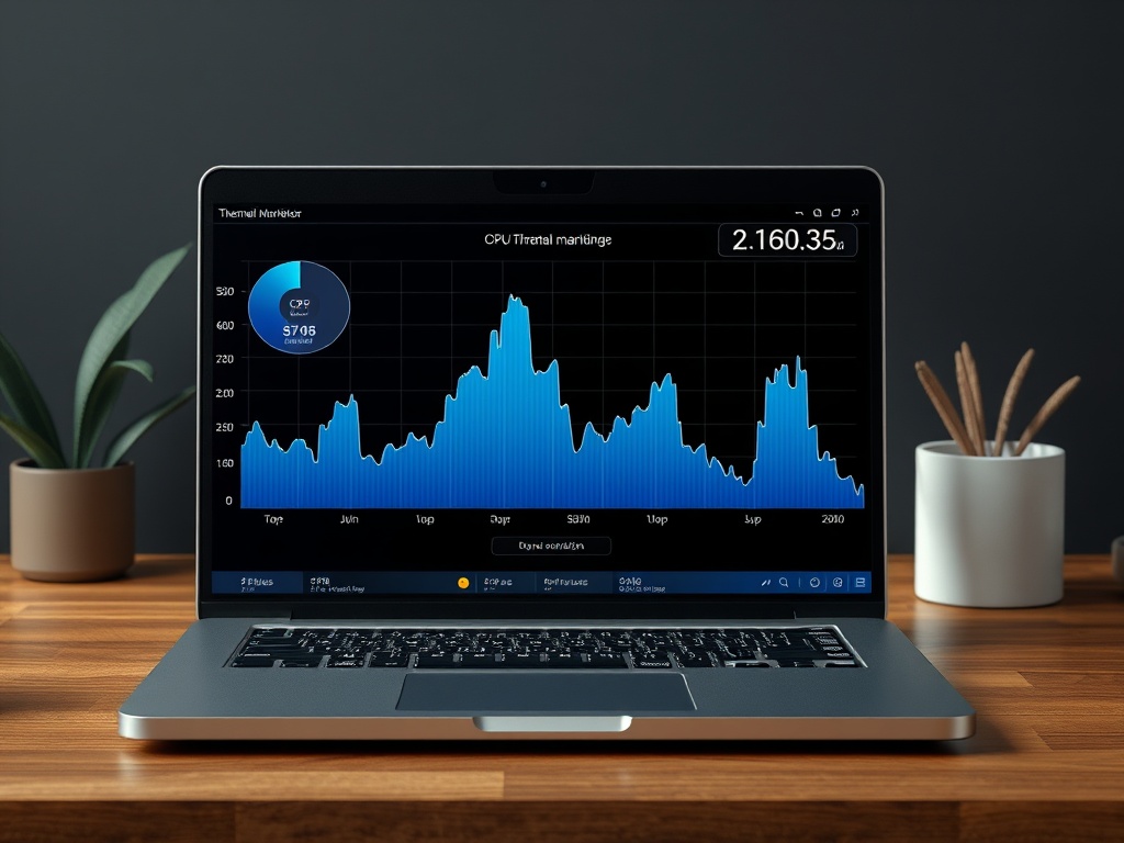 laptop thermal monitoring graph showing cpu throttling under load, realistic UI