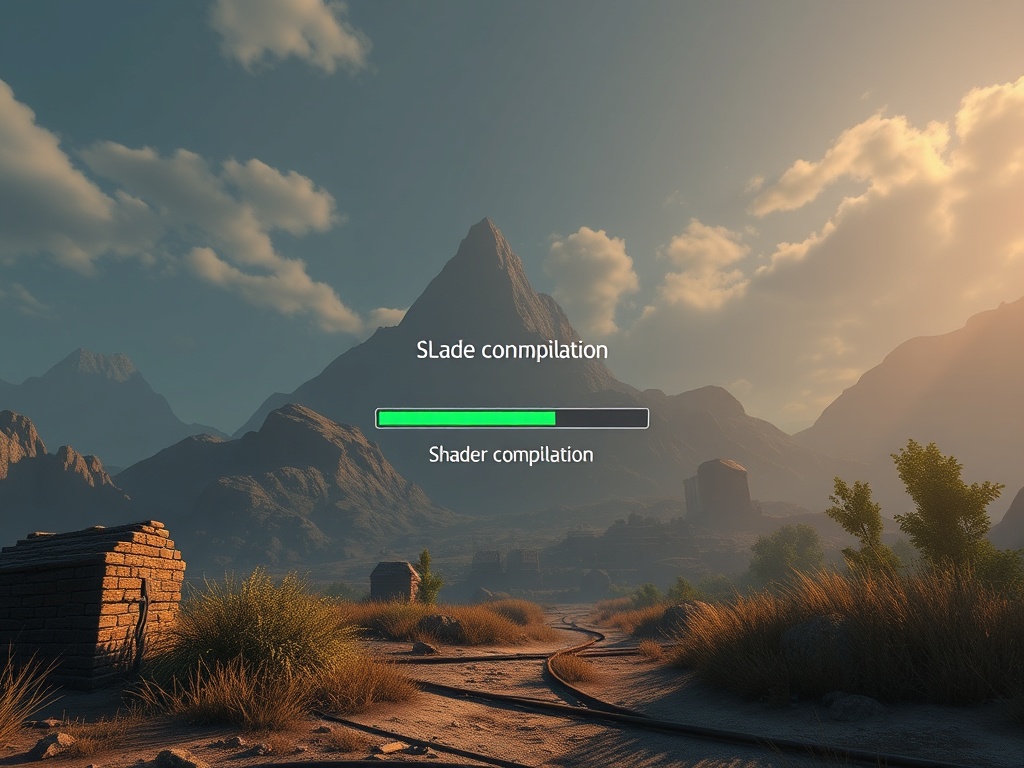 loading screen with shader compilation progress bar, subtle lighting, gaming environment